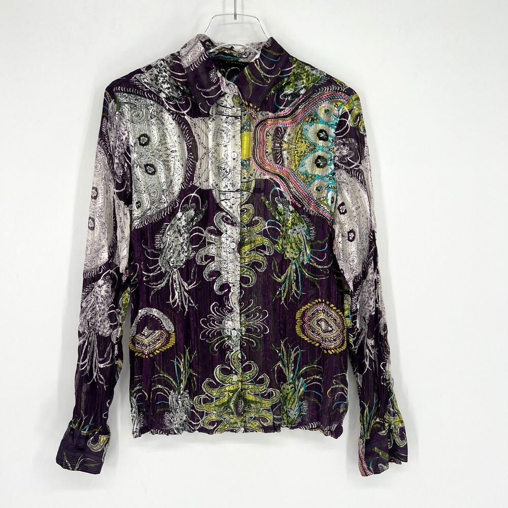 Vtg Le Caviar Top Womens L Y2K 90s Retro Purple Fairy Psychedelic Sea‎